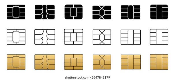 EMV chip icon vector set. Silhouette of EMV chip, Sim card icon vector set. Silhouette of mobile sim symbol and sign. Dual sim card icon vector illustration.