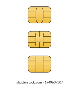 EMV gold chip icon set. Vector symbol illustration for credit and debit card or SIM card. Isolated on white background.