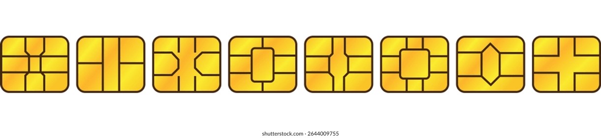 EMV gold chip icon set. Vector symbol illustration for credit and debit card or SIM card. Isolated on white background