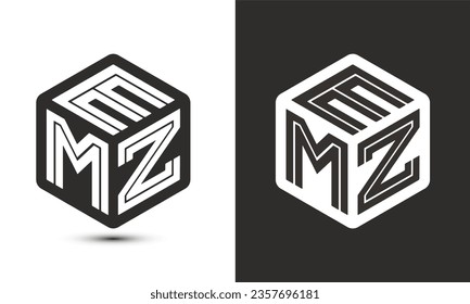 EMZ letter logo design with illustrator cube logo, vector logo modern alphabet font overlap style. Premium Business logo icon. White color on black background