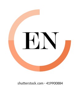 EN black letters , modern type of font , tree orange colors , simply alphabet like design identity