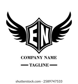 EN A bold winged shield emblem with customizable initials A-Z. Sleek black-and-white vector, perfect for branding, sports teams, motorcycle clubs, gaming,apparel and High-quality
