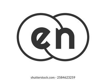 EN business company emblem with outline rounds and letters e n. Logo template of two merged circles for brand identity, logotype. Vector Infinity symbol  and technology sign.