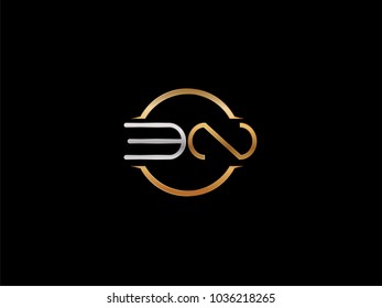 EN circle Shape Letter logo Design in silver gold color