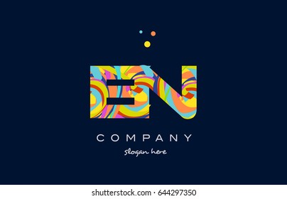 en e n alphabet letter logo colors colorful rainbow acrylic font creative text dots company vector icon design template