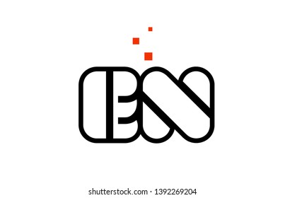 EN E N black white red dots alphabet letter combination suitable as a logo icon design for a company or business