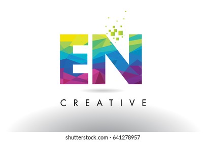 EN E N Colorful Letter Design with Creative Origami Triangles Rainbow Vector.