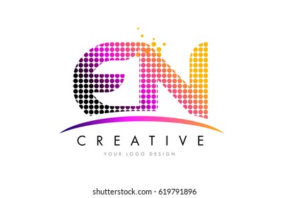 EN E N Dots Letter Logo Design with Magenta Bubble Circles and Swoosh