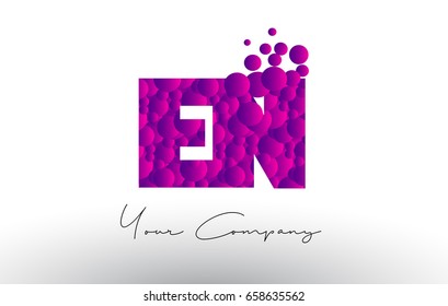 EN E N Dots Letter Logo with Purple Pink Magenta Bubbles Texture Vector.