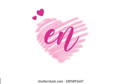 en e n Letter Logo with Brush Heart Shape Love Design Valentines Day Concept.
