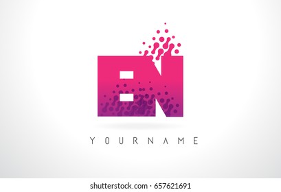 EN E N Letter Logo with Pink Letters and Purple Color Particles Dots Design.