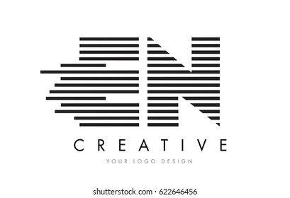 EN E N Zebra Letter Logo Design with Black and White Stripes Vector