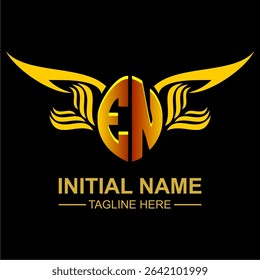 EN Golden Wing Emblem Logo with elegant gold wings, sleek and modern design. Ideal for branding, creative projects, luxury businesses, or artistic ventures.