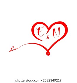 EN Heart Initial Wedding Invitation Love Logo Template – Vector Design