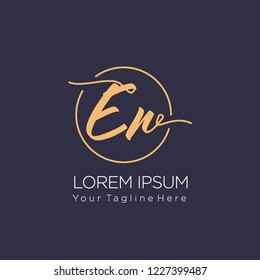 EN Initial handwriting logo on circle line, vector illustration