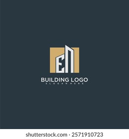 EN initial letter building logo for real estate with square design