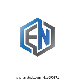 EN initial letters loop linked hexagon logo black gray blue