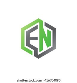 EN initial letters loop linked hexagon logo black gray green