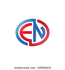 EN initial letters looping linked ellipse logo red blue