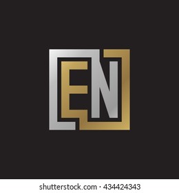 EN initial letters looping linked square elegant logo golden silver black background