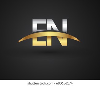 EN initial logo company name colored gold and silver swoosh design. vector logo for business and company identity.
