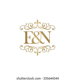 E&N Initial logo. Ornament ampersand monogram golden logo