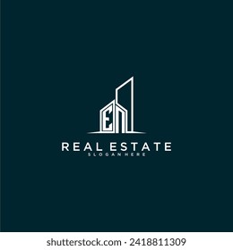 EN Erstmalige Logo-Immobilien mit Baustil-Design-Vektorgrafik