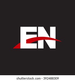 EN initial overlapping swoosh letter logo white red black background