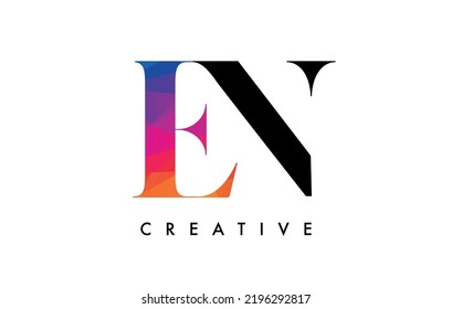 EN Letter Design with Creative Cut and Colorful Rainbow Texture. NE Letter Icon Vector Logo with Serif Font and Minimalist Style.