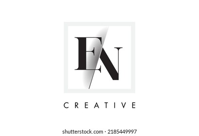 EN Letter Logo Design with Creative Intersected and Cutted Serif Font.