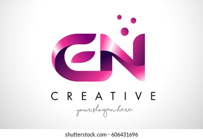 EN Letter Logo Design Template with Purple Colors and Dots