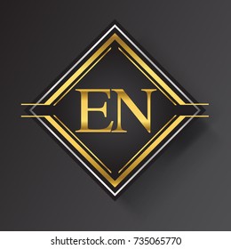 EN Letter logo in a square shape gold and silver colored geometric ornaments. Vector design template elements for your business or company identity.