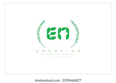 EN letters eco logo with leaf. Fresh nature and healthy leaf logo design.