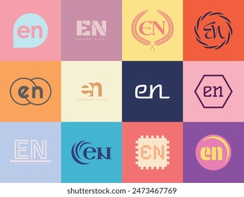 EN logo company template. Letter e and n logotype. Set different classic serif lettering and modern bold text with design elements. Initial font typography. Collection trendy business identity.