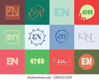 EN logo company template. Letter e and n logotype. Set different classic serif lettering and modern bold text with design elements. Initial font typography. Collection trendy business identity.