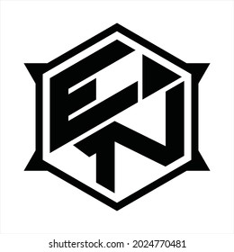 EN Logo monogram with hexagon and sharp shape design template