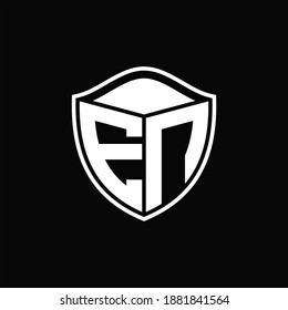 EN Logo monogram shield shape with outline rounded design template on black background