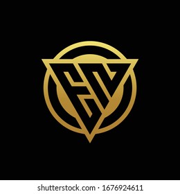 EN logo monogram with triangle shape and circle rounded style isolated on gold colors and black background design template