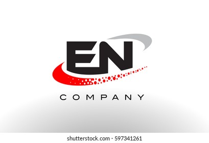 EN Modern Letter Logo Design with Creative Red Dotted Swoosh Vector 