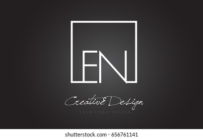 EN Square Framed Letter Logo Design Vector with Black and White Colors.