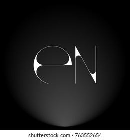 EN White thin minimalist LOGO Design with Highlight on Black Background.
