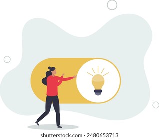 enable knowledge or creativity, toggle lightbulb idea invention, unlock or active concept.flat illustration