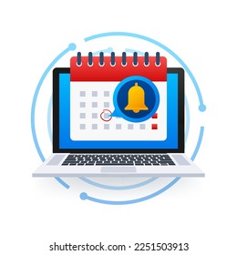 Enable reminder notification on laptop screen. Email notification. Message alert. Vector stock illustration.