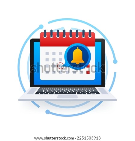 Enable reminder notification on laptop screen. Email notification. Message alert. Vector stock illustration.
