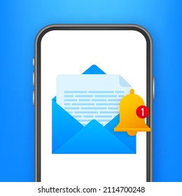 Aktivieren Sie Erinnerungsbenachrichtigungen auf dem Smartphone-Bildschirm. E-Mail-Benachrichtigung. Nachrichtenwarnung. Vektorgrafik.