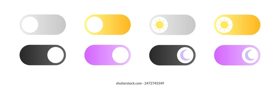 Enable Turn Off Buttons Set Icons. Day Night Icon Buttons. Flat style. Vector icons.