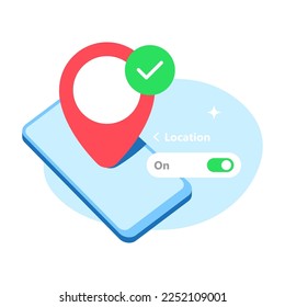 enable, turn on location on smartphone pop up permission concept illustration flat design vector eps10. modern graphic element for landing page, empty state ui, infographic