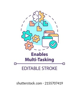 Enables Multi Tasking Concept Icon. Artificial Intelligence Advantage Abstract Idea Thin Line Illustration. Isolated Outline Drawing. Editable Stroke. Arial, Myriad Pro-Bold Fonts Used