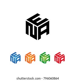 ENA,EAN,NEA,NAE,AEN,ANE Logo Initial three letters Template.Modern Style. Hexagon shape concept.Black,Blue,Orange,Green,Red color on white background