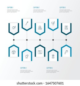 Enamel icons line style set with toothbrush, water crane, tooth x-ray and other hygiene elements. Isolated vector illustration enamel icons.